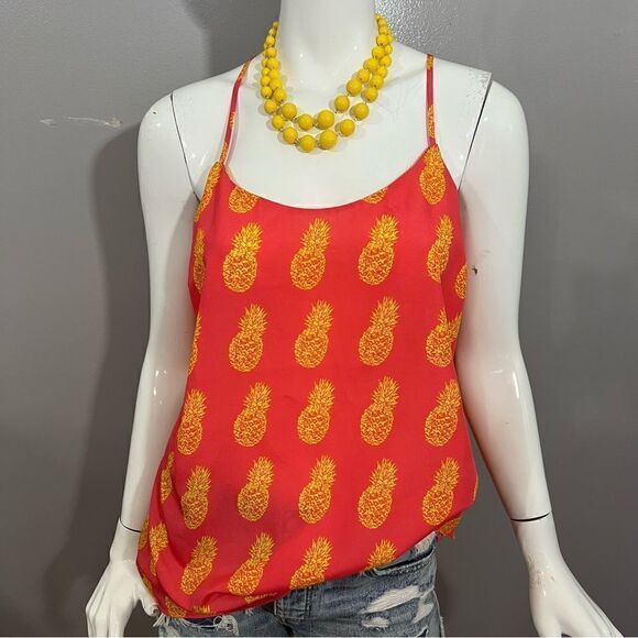 J-Crew Coral and Yellow Pineapple Racer Back Tank - 10 - Picture 7 of 11